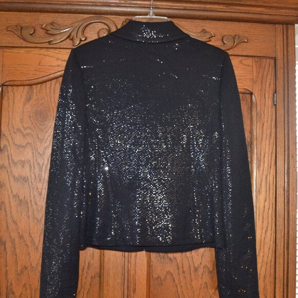 St John Evening Shimmer Micro-Pallettes Metallic Black Zipper Jacket, Size 10 - Picture 6 of 11